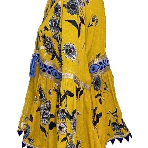 A & B Yellow, blue and gold floral "boho chic" open bell sleeve cardigan - Picture 8 of 9